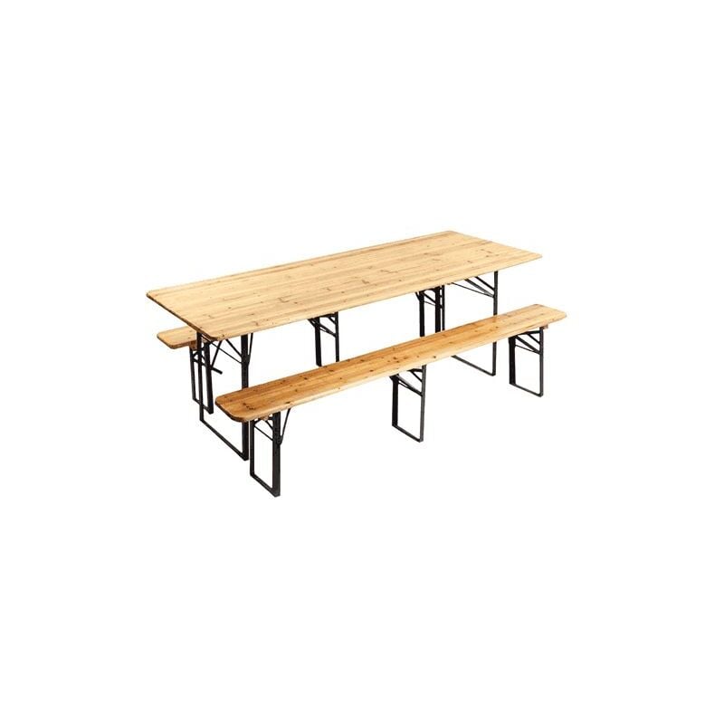 Ensemble brasserie compose' d'une table et de deux bancs pliants en bois 220x70x76 cm pour pique-nique dans le jardin
