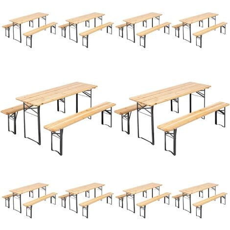 Ensemble Brasserie Table et bancs bois 180 cm - Lot de 10 - Marron