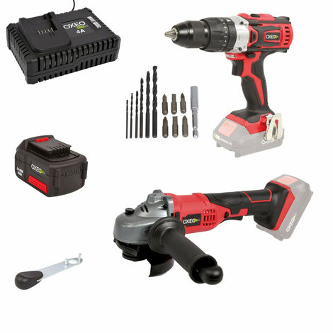 Ensemble bricolage EASY FULL Perceuse / Meuleuse - Sans fil - Batterie 4Ah et chargeur 4Ah - 6 forêts - 6 embouts - Clé à ergots