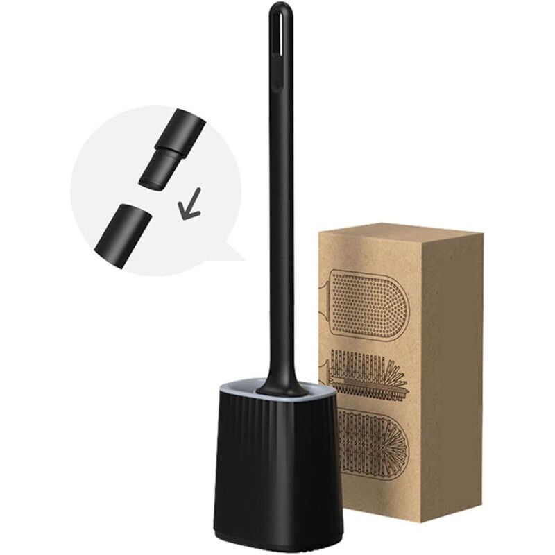 Tonchean - Ensemble brosse de toilette et support, brosse de toilette à long manche, brosse de toilette murale, brosse de toilette flexible,