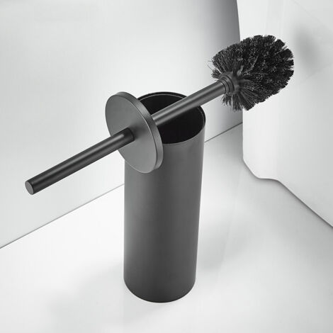 Ensemble brosse de toilette et support en céramique gris mat, brosse de nettoyage pour toilettes, accessoire de salle de bain avec manche en acier (24 cm de hauteur)