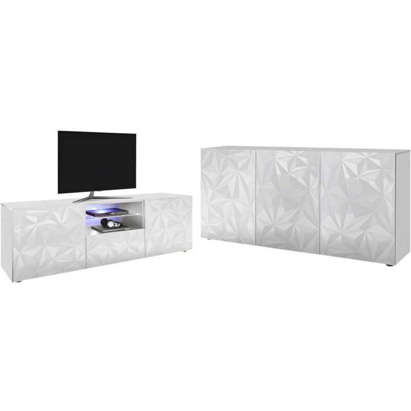 Vente-unique - Ensemble Buffet et Meuble tv - Blanc laqué - Séjour lumineux eris