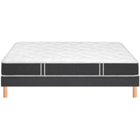 Ensemble Bultex SO GOOD + Sommier UNIC + pieds 140x190 Tissu gris foncé Mousse