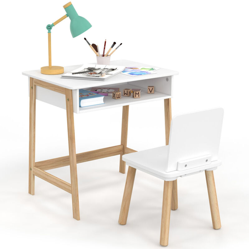 Ensemble bureau enfant ANATOLE avec niche et 1 chaise blanc et bois