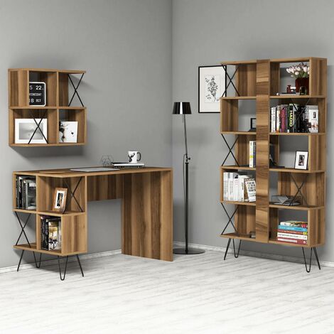 Bureau bibliothèque intégrée bois et noir - ONYX