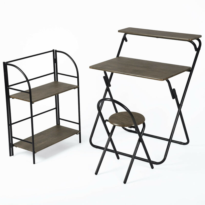 Ensemble bureau et chaise et étagère pliable bois métal - Urban Meuble