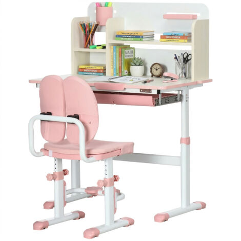 Ensemble bureau et chaise pour enfants hauteur réglable et plateau inclinable 0-60° table 80 x 52 x 88-109 cm rose