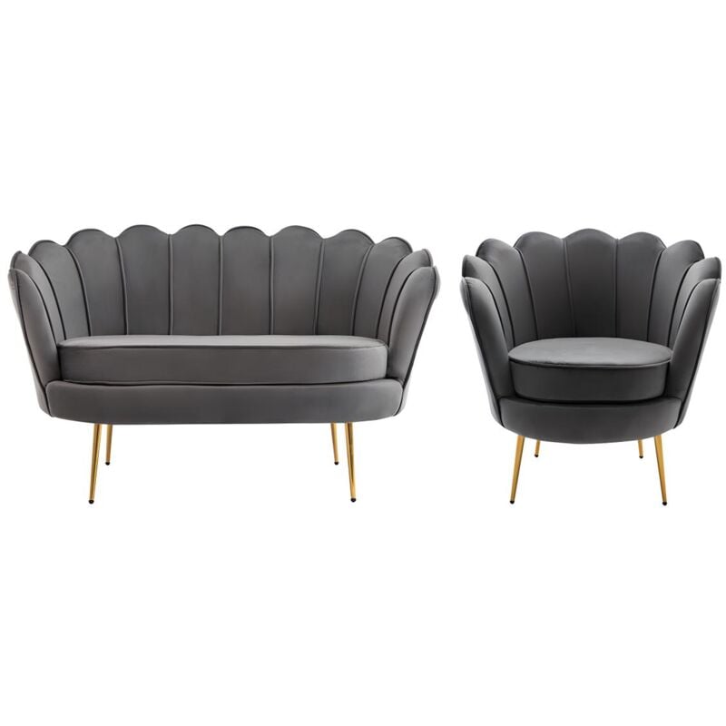 Pascal Morabito - Canapé 2 places et fauteuil coquillage en velours anthracite dandelion de