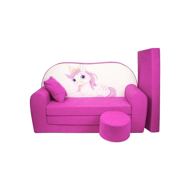 Ensemble canapé lit enfant - matelas invité - canapé - 170 x 100 x 8 - canapé lit - rose - cheval