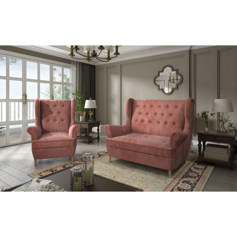 Ensemble canapé bergère LIZZI – 1 canapé et 1 fauteuil-Abricot