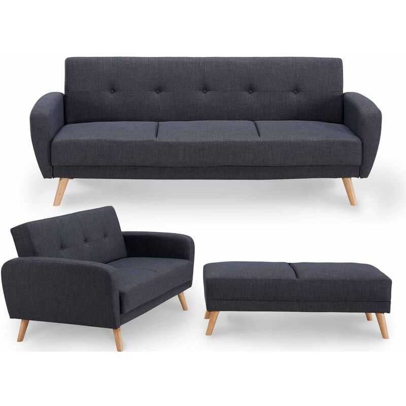 Ensemble canapé convertible gris anthracite scandinave 3+2+Pouf SILO