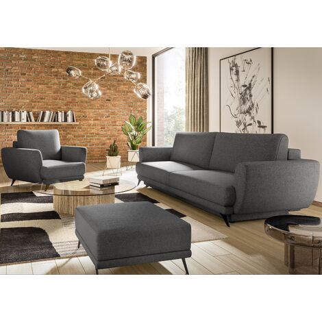 Ensemble canapé convertible tissu gris foncé Zora - 1 canapé 3 places + 1 fauteuil + 1 pouf