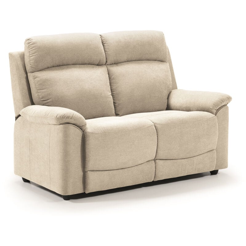 Pegane - Ensemble canapé de 3 places relax manuel + canapé de 2 places fixes en tissu couleur Ivoire