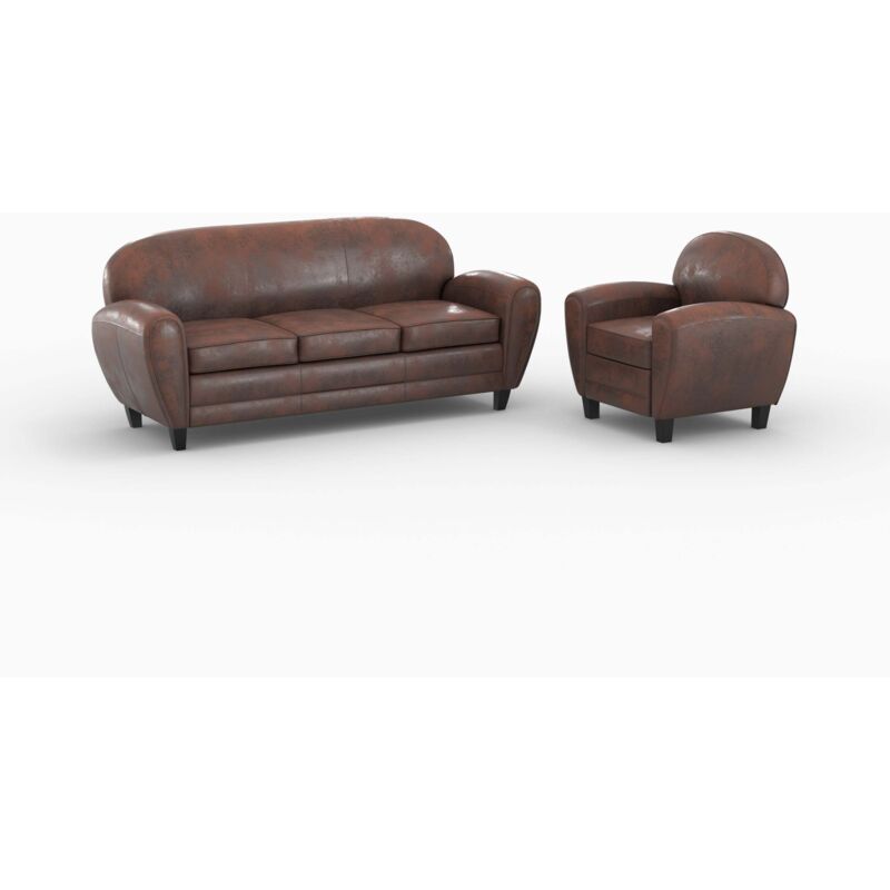 Ensemble canapé et fauteuil marron vieilli 4 places - Club Ensemble canapé et fauteuil marron vieilli 4 places - Club
