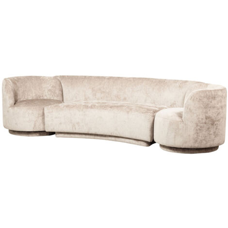 Ensemble canapé incurvé + 2 fauteuils en tissu doux beige - TIEL