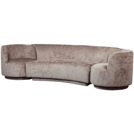 Ensemble canapé incurvé + 2 fauteuils en tissu doux taupe - TIEL