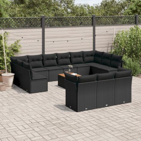 Ensemble Canapé Jardin Modulaire 6 Pièces Noir Polyrotin avec Coussins et Table Basse