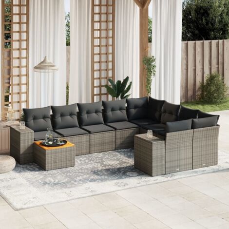 Ensemble canapé jardin modular 10 places gris résine tressée + table acacia