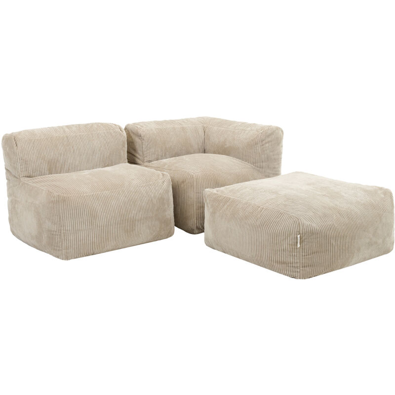 Ensemble canapé poufs 3 pièces : angle, fauteuil et repose-pieds Zen, Beige, oeko-tex