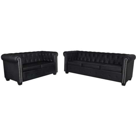 Ensemble Canapés droits 3 + 2 places Contemporain - Sofa Divan Banquette - Cuir synthétique Noir Chic-250307