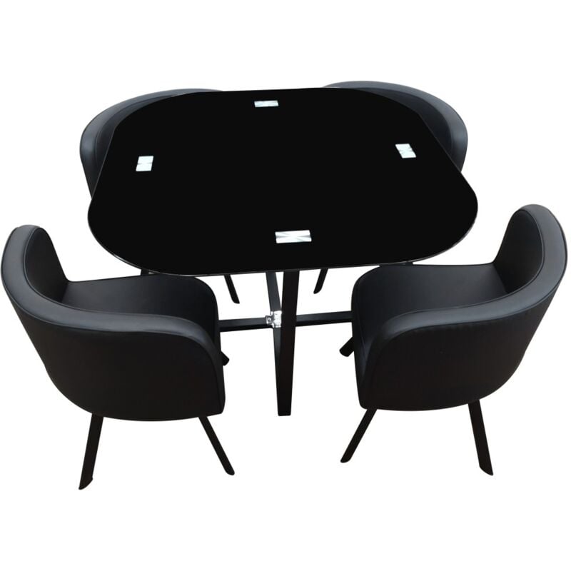 Ensemble CANNES table + 4 chaises noir. Idéal pour cuisine ou salle à manger.