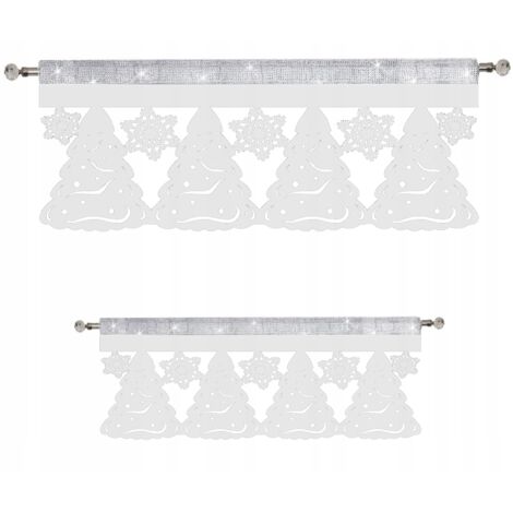 ENSEMBLE : cantonnière, sapins de Noël, flocons de neige, GLAMOUR, 90x38, 60x35