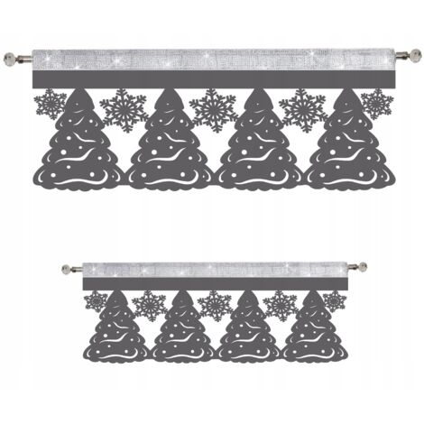 ENSEMBLE : cantonnière, sapins de Noël, flocons de neige, GLAMOUR, 90x38, 60x35