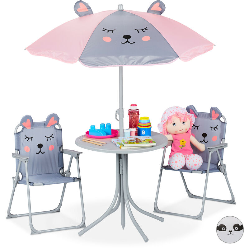 Ensemble chaise table de camping, pour enfants, meubles, avec parasol, pliables, motif souris, jardin, gris