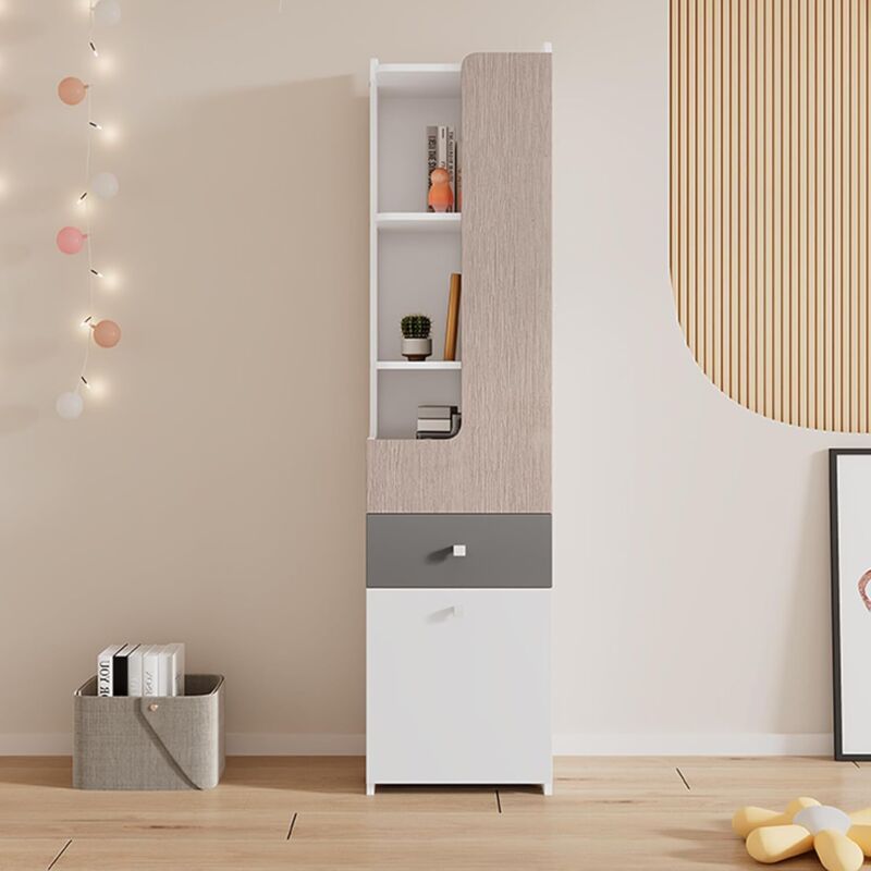 Ensemble Chambre Ado Complet, Lit 1 Personne, Bureau, Bibliothèque, Produit Individuel Ou Ensemble en Option, Blanc + Orme Clair + Gris 90x200 Cm