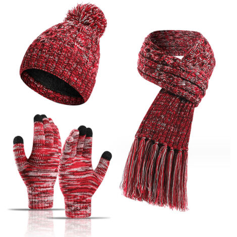 Ensemble chapeau et écharpe 3 en 1 pour femmes, gants chauds d'hiver pour écran tactile