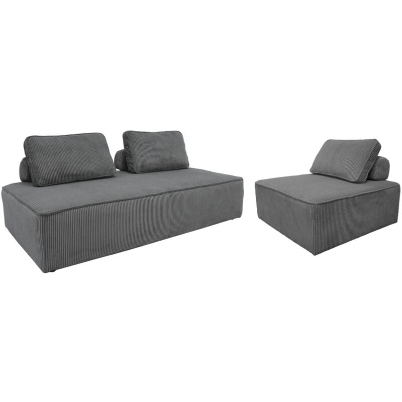 Ensemble chauffeuses lao pour canapé modulable en velours côtelé 3 places Velours côtelé Gris foncé