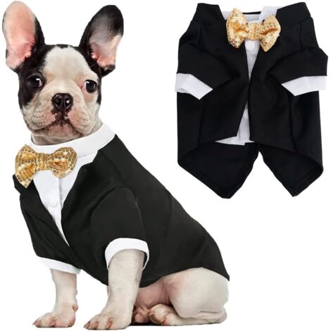 Ensemble chemise smoking et nœud papillon pour animaux de compagnie - Tenue de cérémonie pour mariages et fêtes pour chiens et chats de petite, moyenne et grande taille