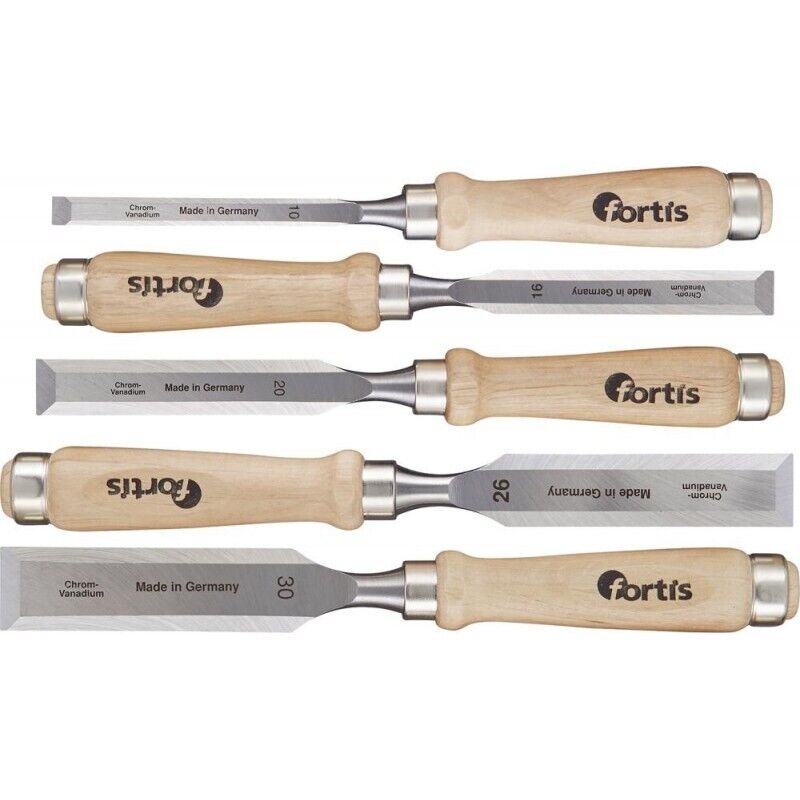 Fortis - Ensemble ciseau bois manche bois 5-Pièces . En Carton