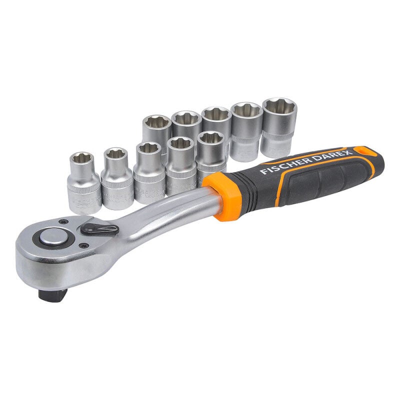 Fischer Darex - Kit clé à cliquet réversible + 10 douilles