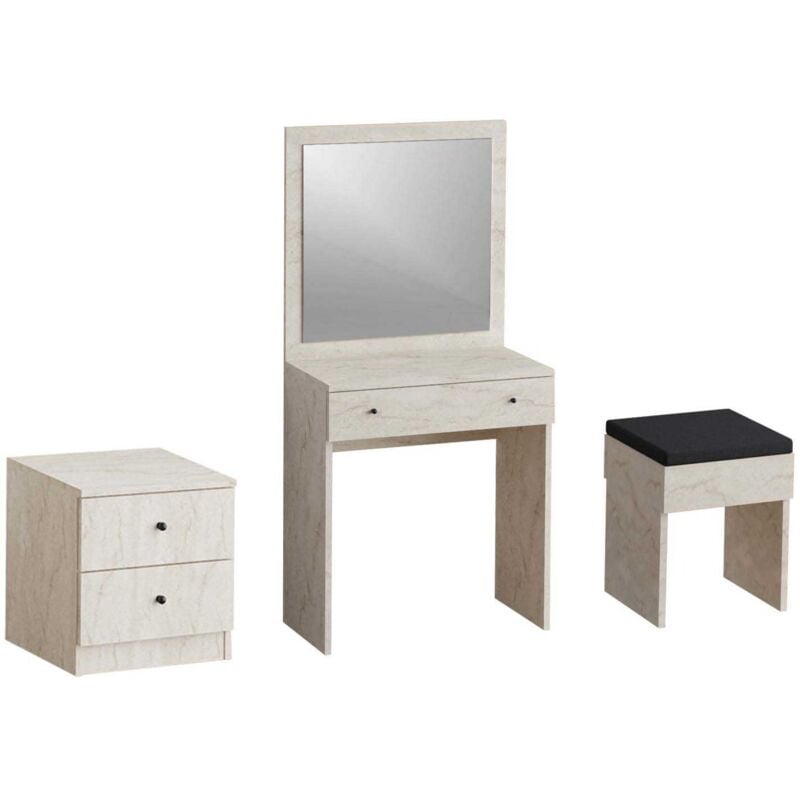 Asir Group Llc - Ensemble coiffeuse avec miroir, petite commode et tabouret Nice