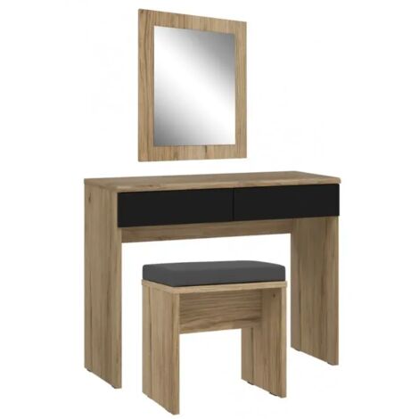 Ensemble coiffeuse décor bois clair avec miroir et banc - ANASTASIA