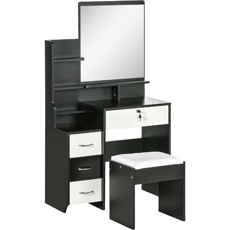 Ensemble coiffeuse tabouret miroir ANNABELLE noir et blanc