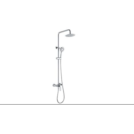 Ensemble colonne de douche monocommande avec barre extensible - Barre de douche avec douchette et poignée - Robinetterie salle de bain chromée