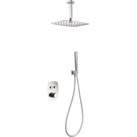 Ensemble colonne de douche monocommande avec barre extensible - Barre de douche avec douchette et poignée - Robinetterie salle de bain chromée