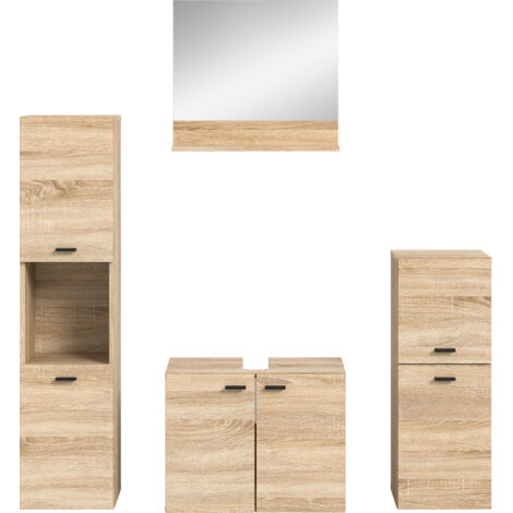 Ensemble colonne de salle de bain + 3 meubles décor chêne - BOSTOZ