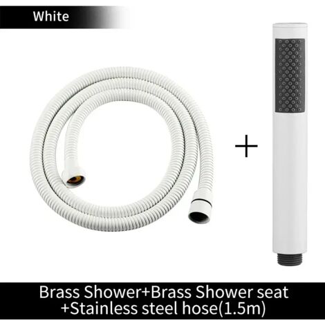 Ensemble complet blanc : Pommeau de douche à main en laiton doré brossé, douchette de bain noire mate, pommeau de douche effet pluie blanc, finition chromée économique.