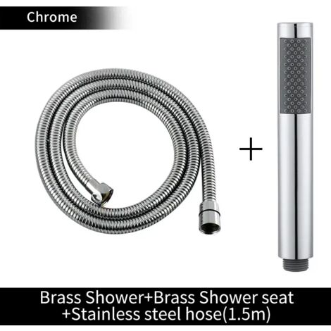Ensemble complet chromé : pommeau de douche à main en laiton doré brossé, douchette de bain noire mate, douchette de douche blanche effet pluie, économie d'eau, chrome.