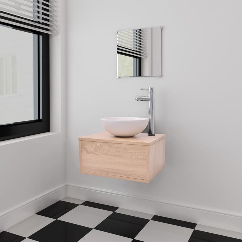 Vidaxl – Ensemble de meubles de salle de bain 3 pièces – Armoire murale beige – Lavabo céramique blanc – Installation au-dessus du comptoir