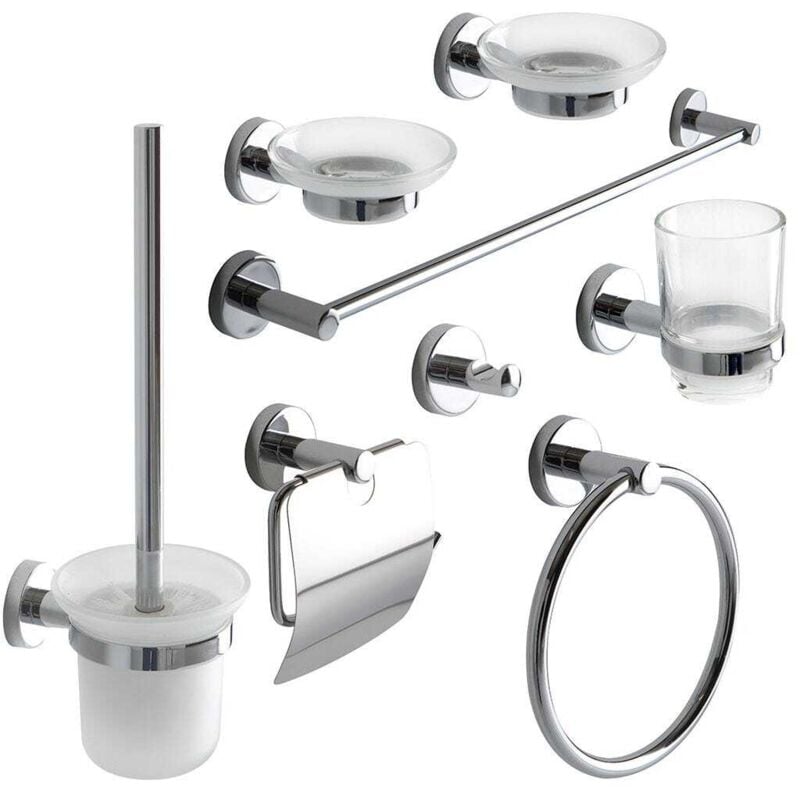 Kiamami Valentina - Ensemble Complet De 8 Accessoires De Salle De Bain Chromés Necessary