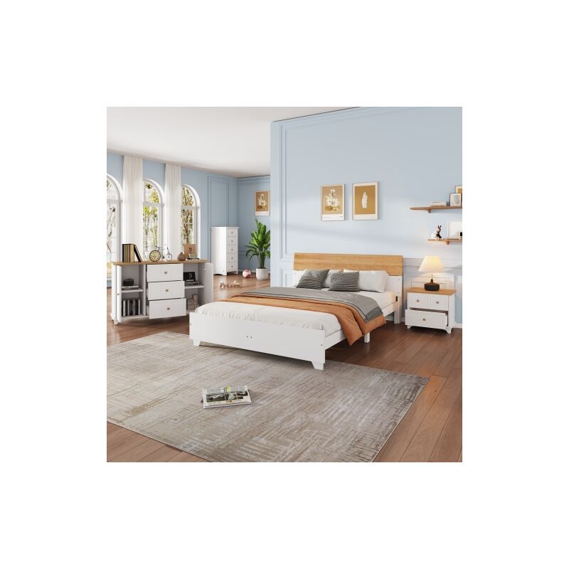 Ensemble complet de chambre à coucher, 3 pièces. Lit double moderne + table de chevet + commode lit double 160x200cm