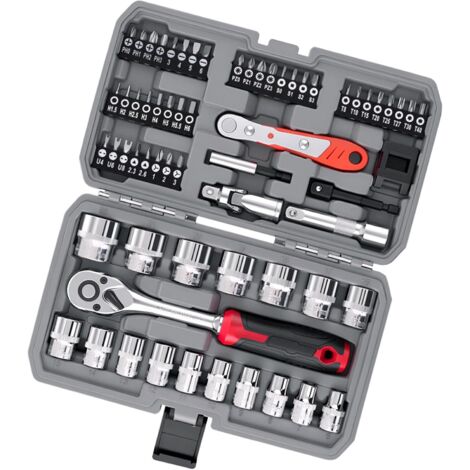 Ensemble complet de clés à douille 46 en 1 pour réparation automobile, tournevis cliquet et boîte outils -
