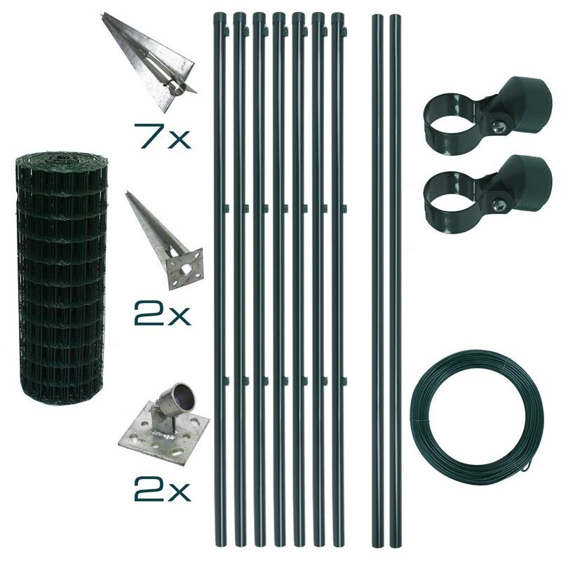Estexo - Set de clôture de jardin en métal galvanisé vert 0,8 x 10 m