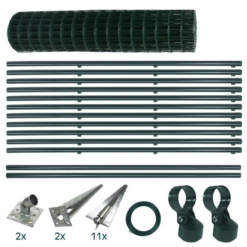Estexo - Set de clôture de jardin avec rouleau et poteaux en métal vert 1,2 x 25 m