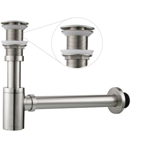 Ensemble complet de siphon en P pour lavabo de salle de bain, siphon réglable de 3,8 cm, kit de vidange d'évier en laiton massif, tube et bouchon de vidange escamotable sans trop-plein, nickel brossé