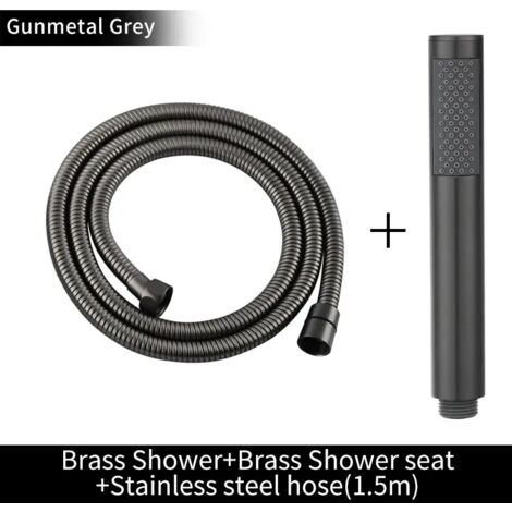Ensemble complet gris : pommeau de douche à main en laiton doré brossé, douchette de bain noire mate, pommeau de douche effet pluie blanc, finition chromée économique.
